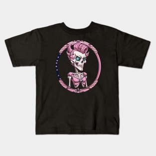 Funny Pink Retro Rockabilly Skeleton Kids T-Shirt